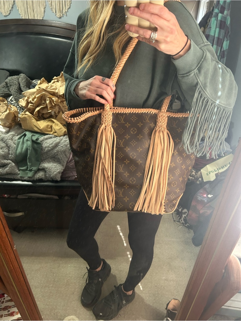 Vintage boho bag Louis Vuitton shopping sac w fringe - Picture 7 of 7